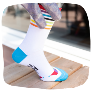 Cozy rainbow Fringe socks.