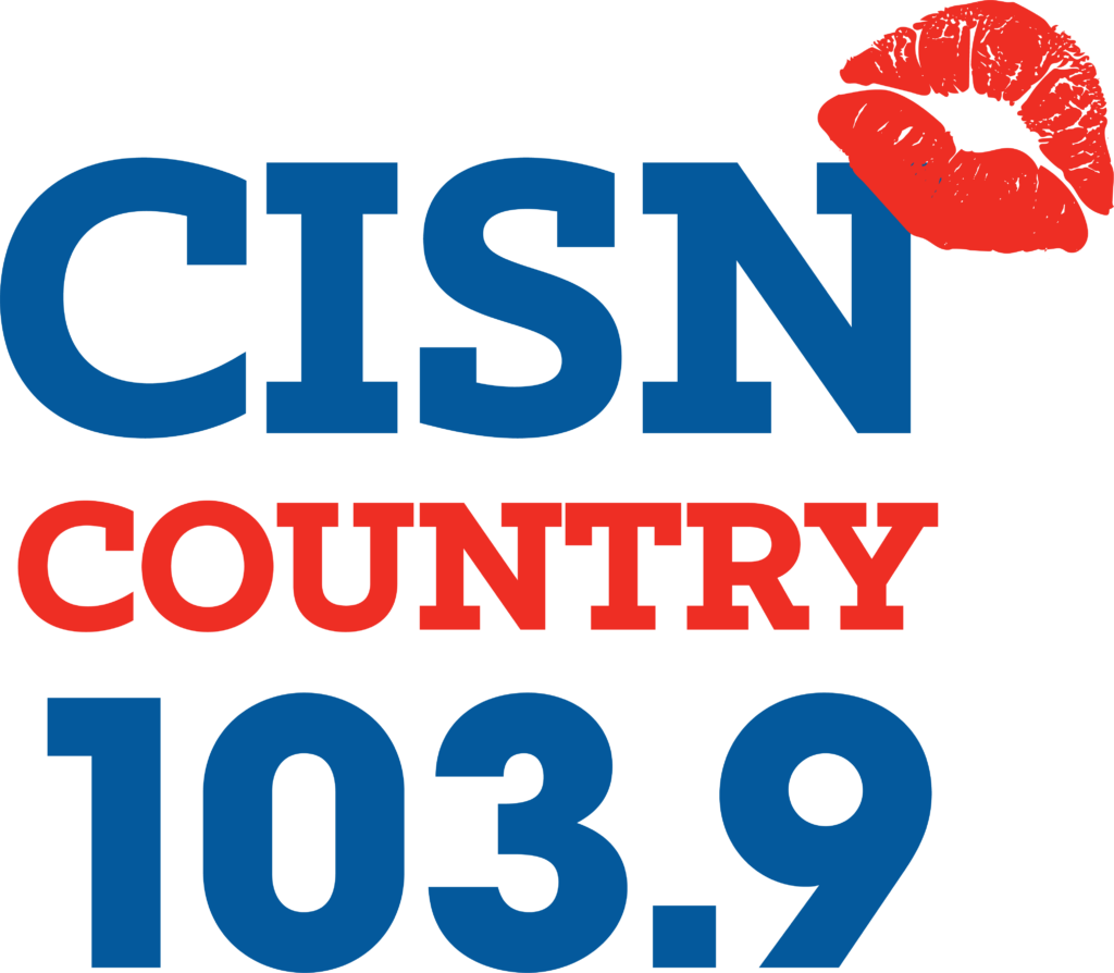 CISN Country 103.9 Logo: blue text with red highlights and a red lipstick mark in th e corner