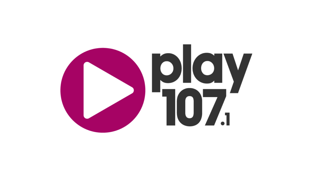 Play 107 logo: black text and play button with a purple circle background and a white triangle.