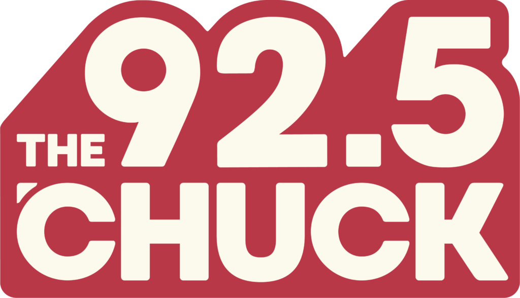 92.5 The Chuck Logo: blocky white text with red shadow.